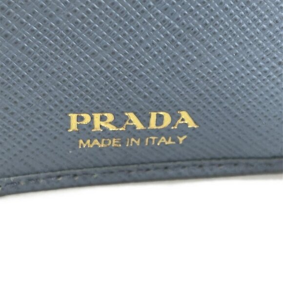 Auth PRADA - 1MV204 Light Blue Gold Leather Hardware Bifold Wallet - Picture 6 of 10